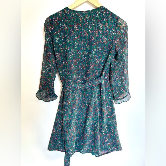 Sezane Elsa Mini Wrap Dress green floral small 4 - Picture 6 of 11